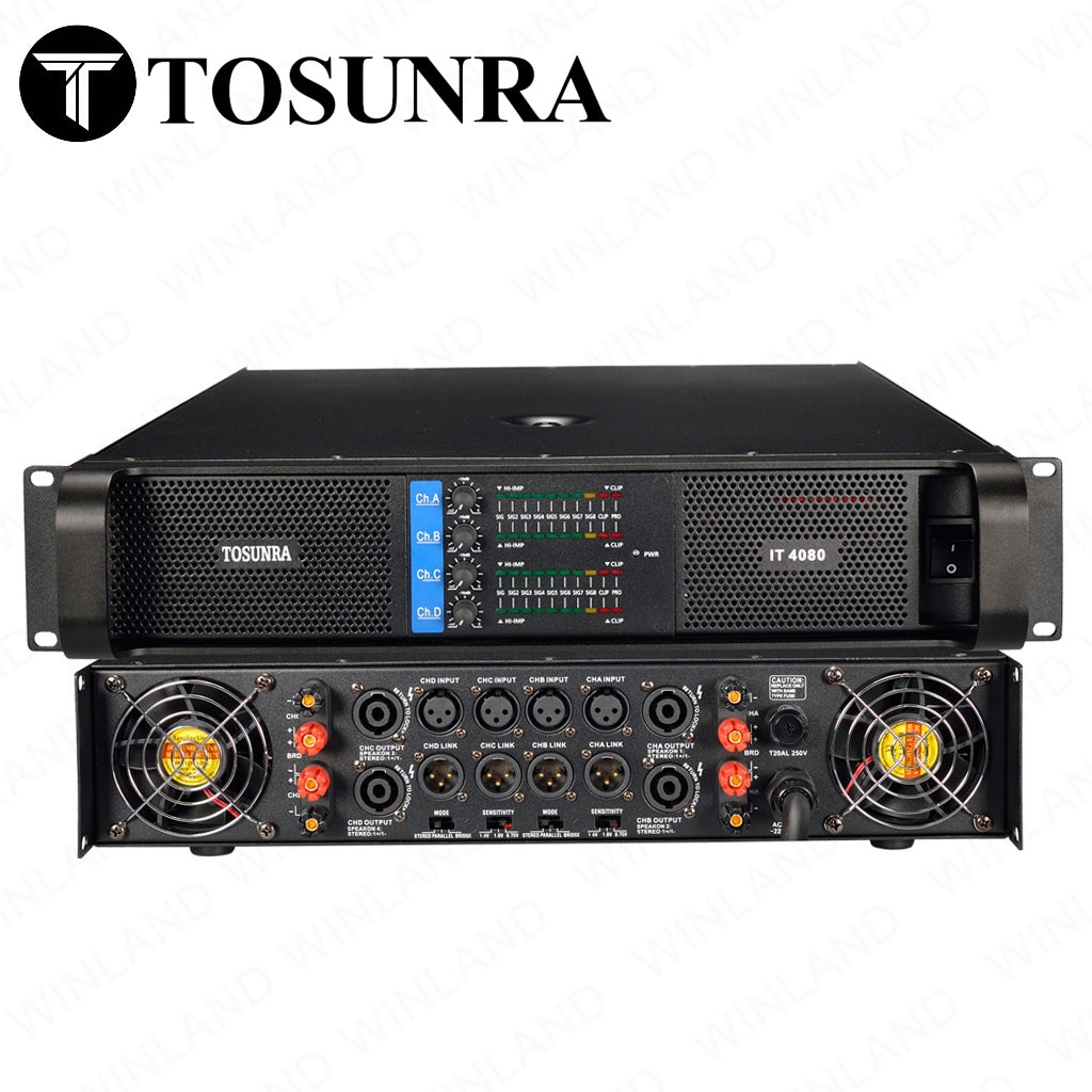 Tosunra by Winland 450W x 4 CH Powerful High-Current Professional Integrated Amplifier 8Ω TOS-IT4080
