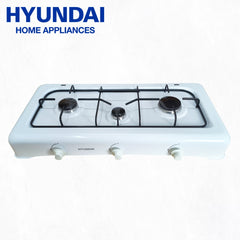 Hyundai Appliances by Winland Triple Burner Table Top Gas Stove with Metal Lid - White (HG-F3BTTS)