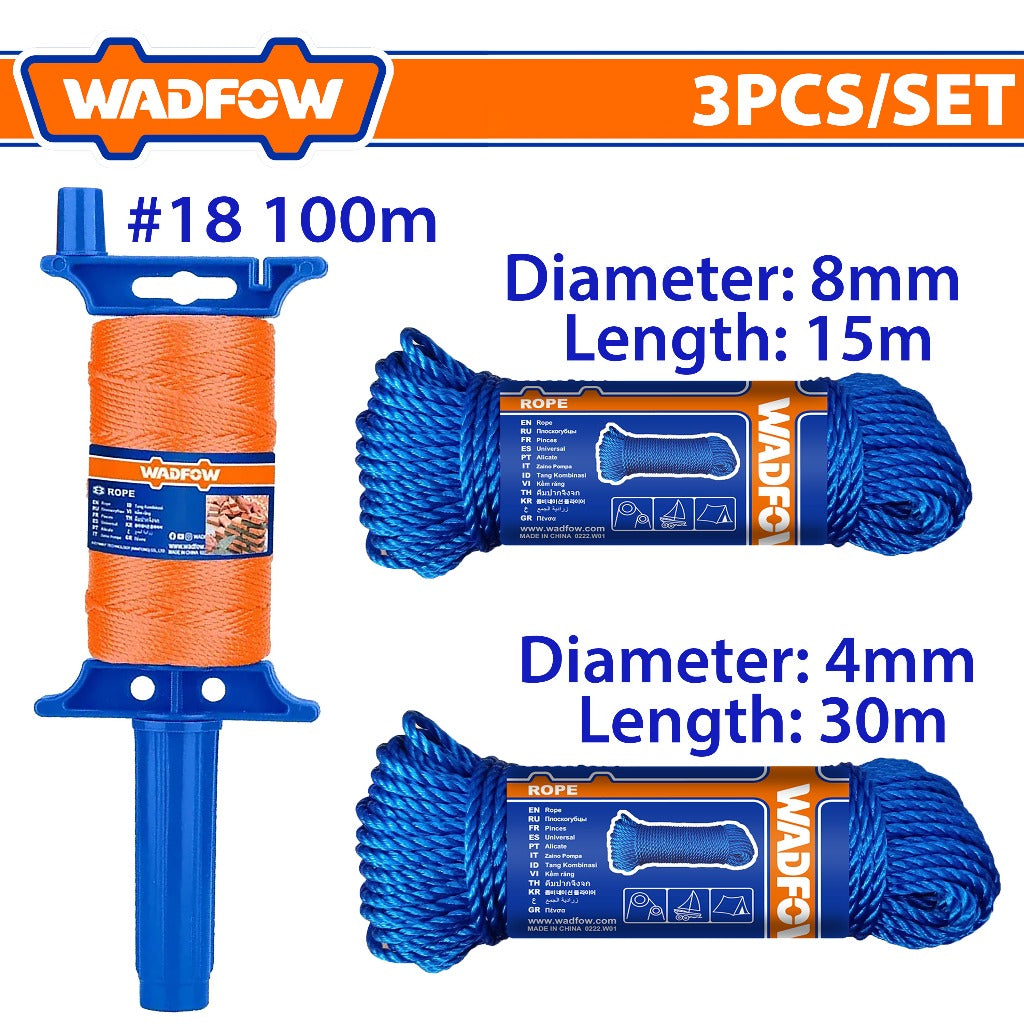 Wadfow by Winland Monofilament Twist Rope and Buoyant Rope Mason Twine 3PCS/Set WRZ6003 WAD-HT