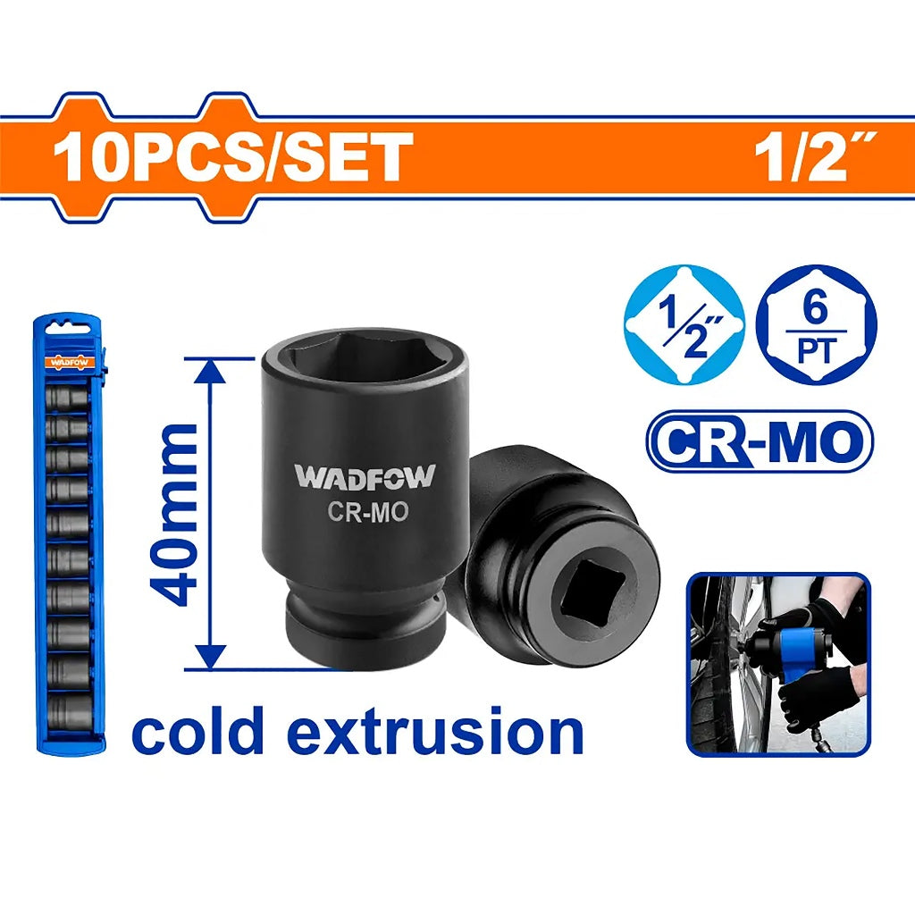 Wadfow by Winland 10pieces/Set 1/2inches Cr-Mo Dr. Deep Impact Socket Set WMSD201 WAD-HT