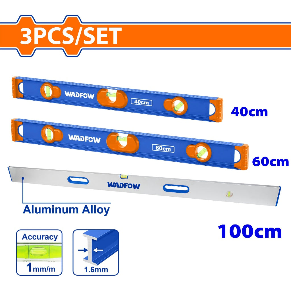 Wadfow by Winland 3PCS/Set Aluminum Spirit Level Set with High Accuracy Vials WSL56G03 WAD-HT
