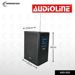 Audioline AWS-800 PA Amplifier Speaker with VHF Wireless 2-Frequency Microphone System