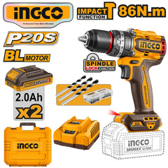Ingco by Winland P20S 20V Lithium-Ion Brushless Cordless Impact Drill 86N.m CIDLI208687 ING-CT