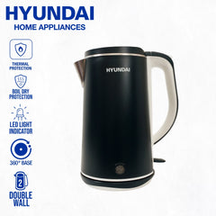 Hyundai by Winland 1.8L Electric Kettle Stainless Steel Inside Pot 1500W - Black (HEK-180/1808)