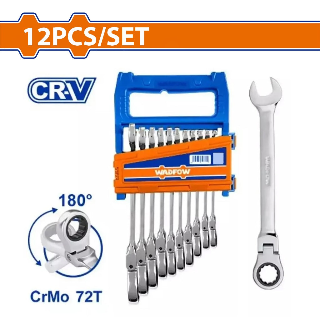 Wadfow by Winland 12PCS/Set (8-19mm) Flexible Head Ratchet Wrenches Spanner Set WSP5212 WAD-HT