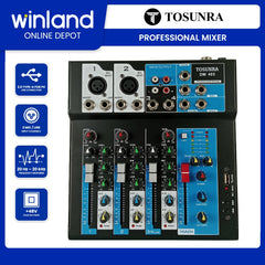 Tosunra by Winland 4-CH Mixer w/ 2 Mic/Line XLR, 1 Stereo (6.35mm + RCA), 1 MP3/USB/BT TOS-DM405