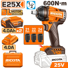 Ricota E25X Brushless Cordless Impact Wrench 25V 600NM 1/2" Square drive