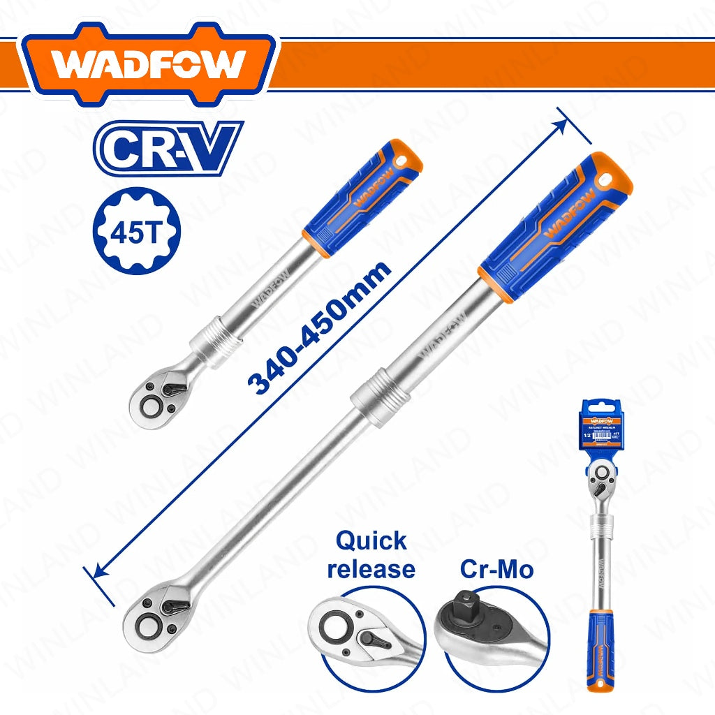 Wadfow by Winland 1/2inches 320-450mm Cr-V/Cr-Mo Extendable & Adjustable Ratchet Wrench WRW5212