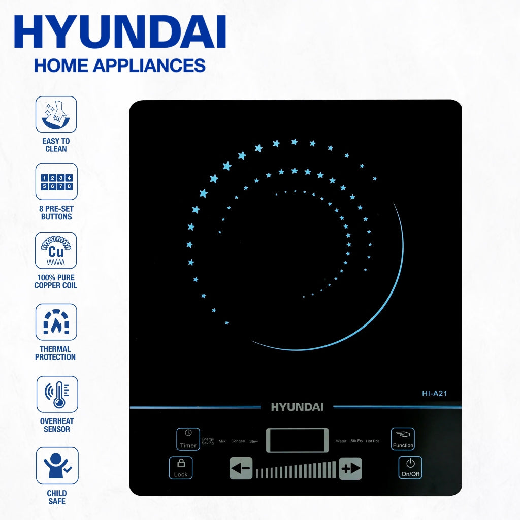 Hyundai by Winland Slim Induction Cooker 8 Preset Buttons with Black Crystal Plate 1800W (HI-A21)