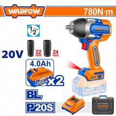 Wadfow P20S/20V Brushless Motor Lithium-Ion Cordless Impact Wrench 780NM WCD1B78 WAD-CT