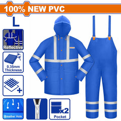 Wadfow by Winland 100% NEW PVC Waterproof Rain Coat Suit Set w/Reflective Strip & Breathable Design