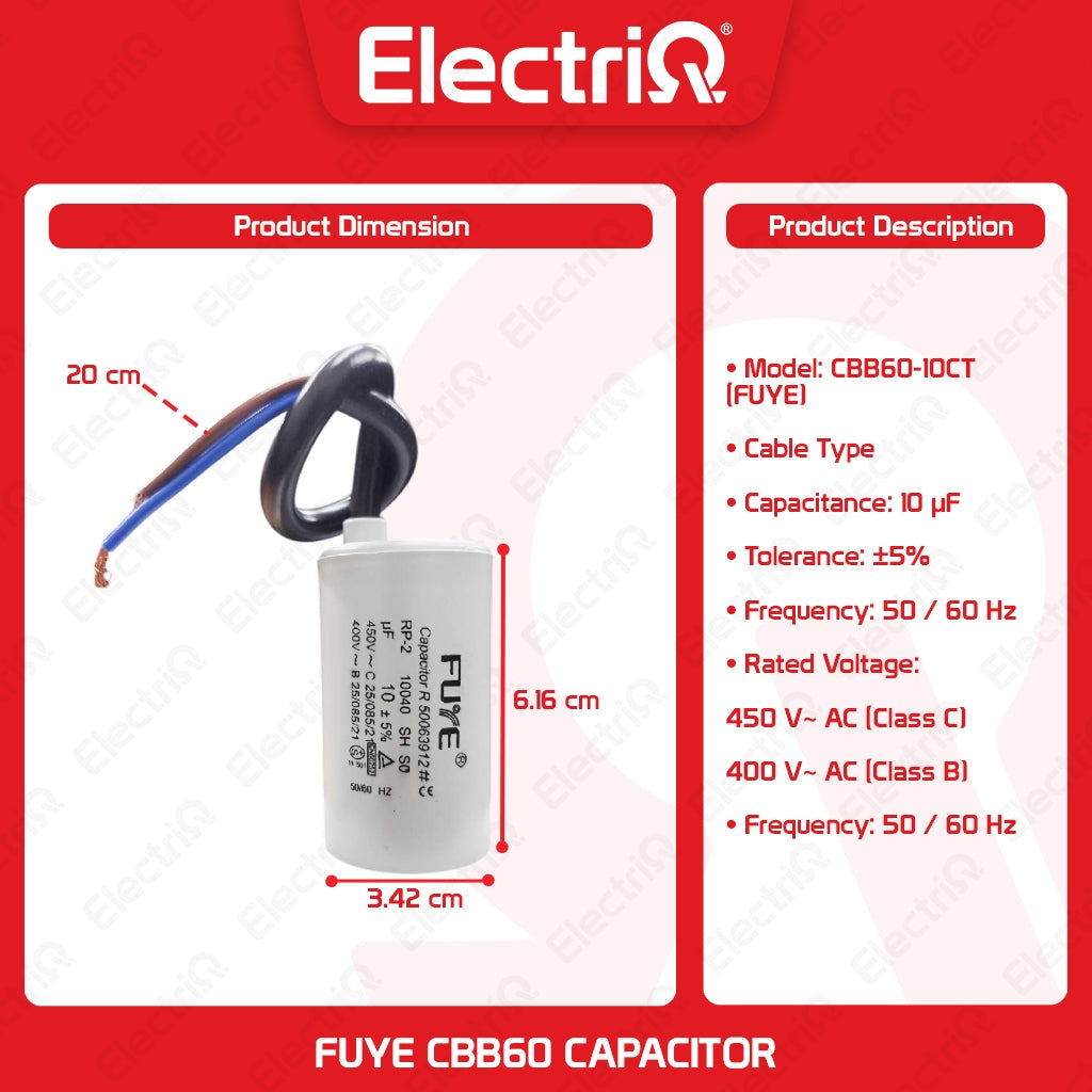 Electriq | Fuye CBB60 Capacitor RC 450V Cable Type