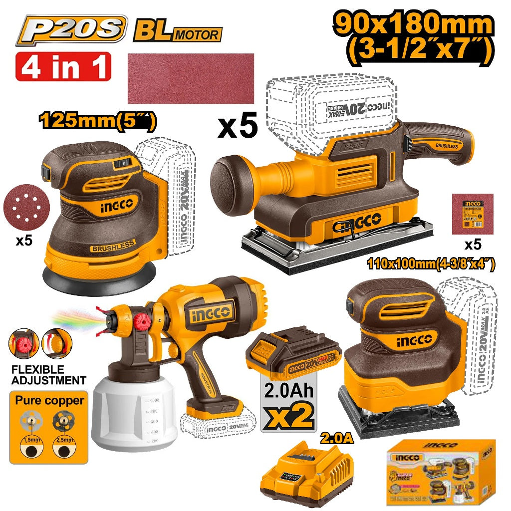 Ingco by Winland P20S/20V Lithium-Ion Cordless 4PCS Combo Kit COSLI250383 ING-CT