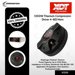 XDT Audio 1200W Titanium Compression Driver 4–8Ω Horn Tweeter 106dB High Power