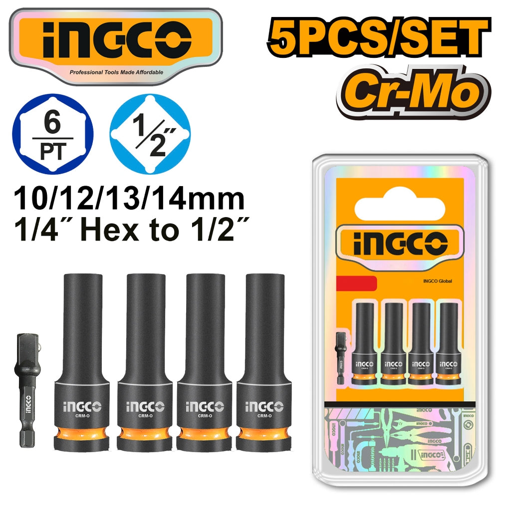 Ingco by Winland 5pcs 1/2" Drive Deep Impact Socket Set HKISSD12052L ING-HT