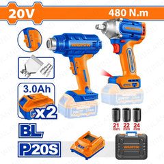 Wadfow by Winland P20S/20V 2PCS Combo Kit w/ Lithium-Ion Cordless Impact Wrench & Heat Gun WOS241091