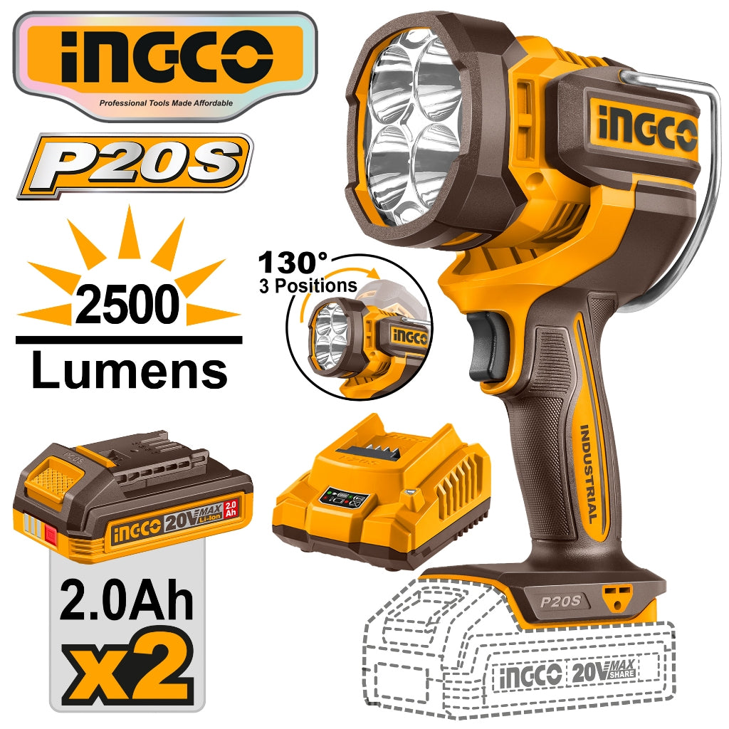 Ingco by Winland P20S/20V 2.0AH Lithium-Ion Cordless Work Lamp Flashlight CWLI20887 ING-CT