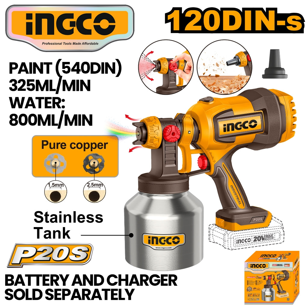 Ingco by Winland P20S/20V Cordless Spray Paint Gun (0.1-0.2Bar/800ml/min) CSGLI20041 ING-CT