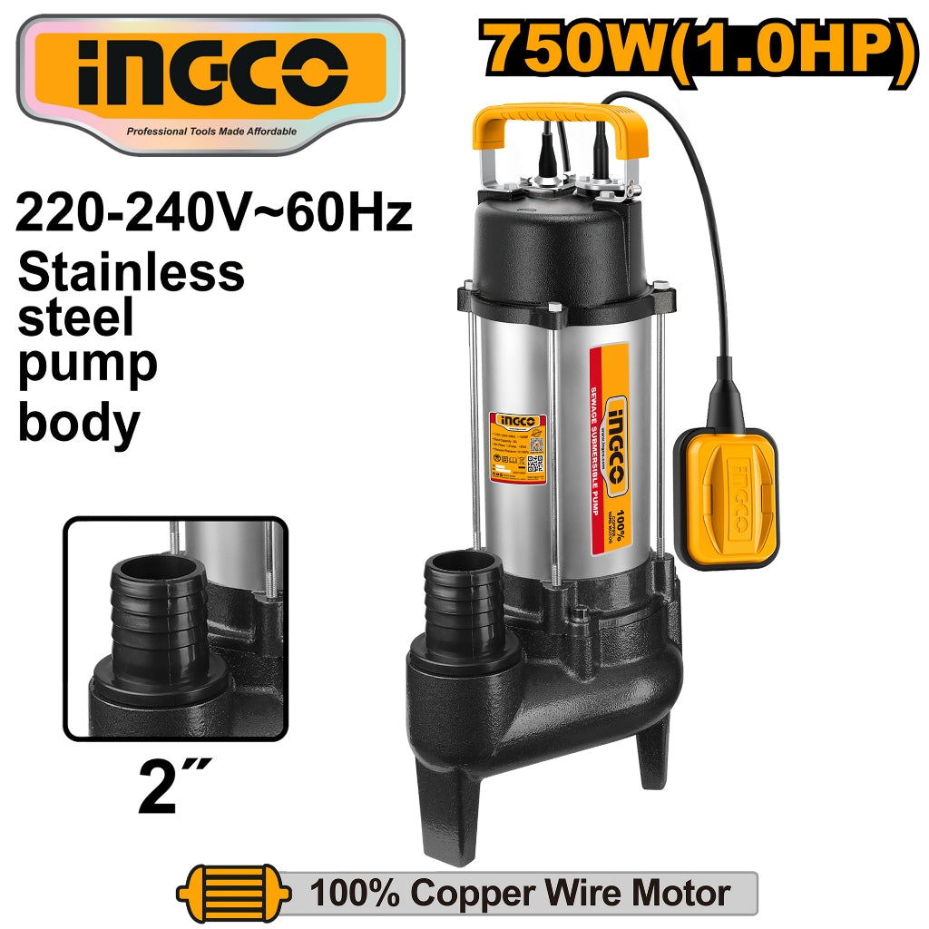 Ingco by Winland Sewage Submersible Water Pump for Dirty Water 750W 1HP SPDS75068-5 ING-PT