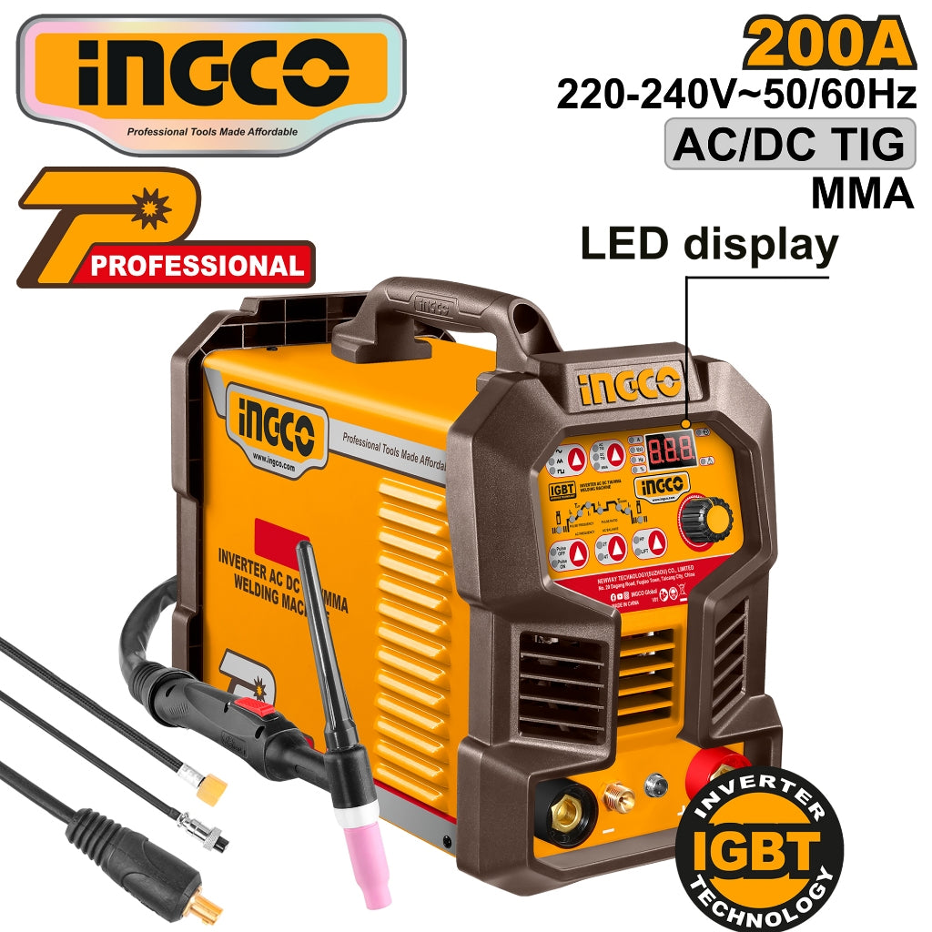 Ingco by Winland Portable IGBT Inverter AC/DC TIG-MMA Welding Machine ING-ACDCTIG20068 200A ING-PT