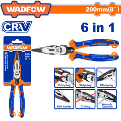 Wadfow by Winland 6 in 1 Multi-Function Long Nose Pliers 200mm(8") WPL2778 WAD-HT