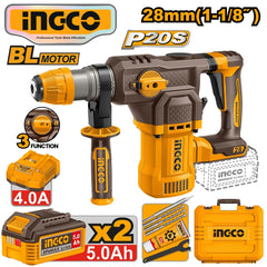 Ingco by Winland P20S/20V Brushless Motor Lithium-Ion Cordless Rotary Hammer 28mm CRHLI202862 ING-PT