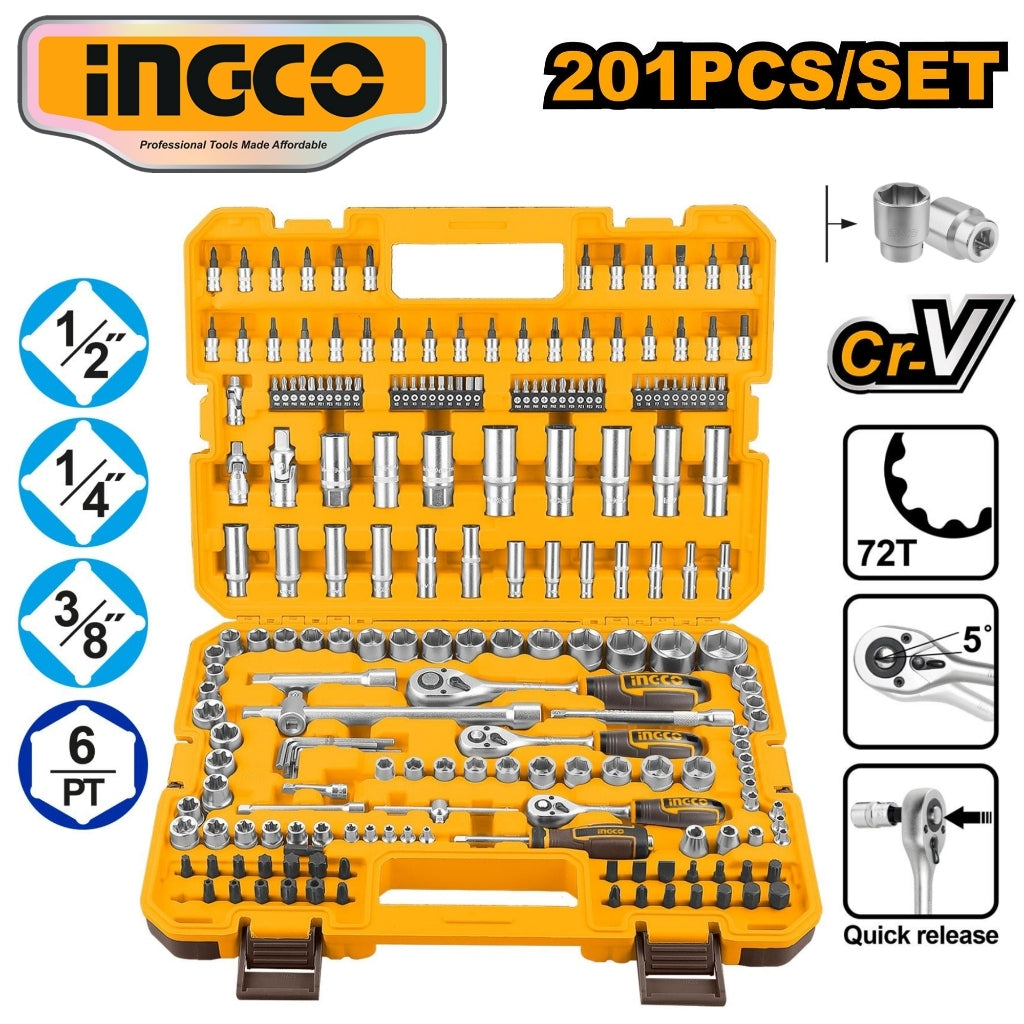 Ingco by Winland 201pcs 1/4", 3/8" and 1/2" Socket Set HKTS082016 ING-HT
