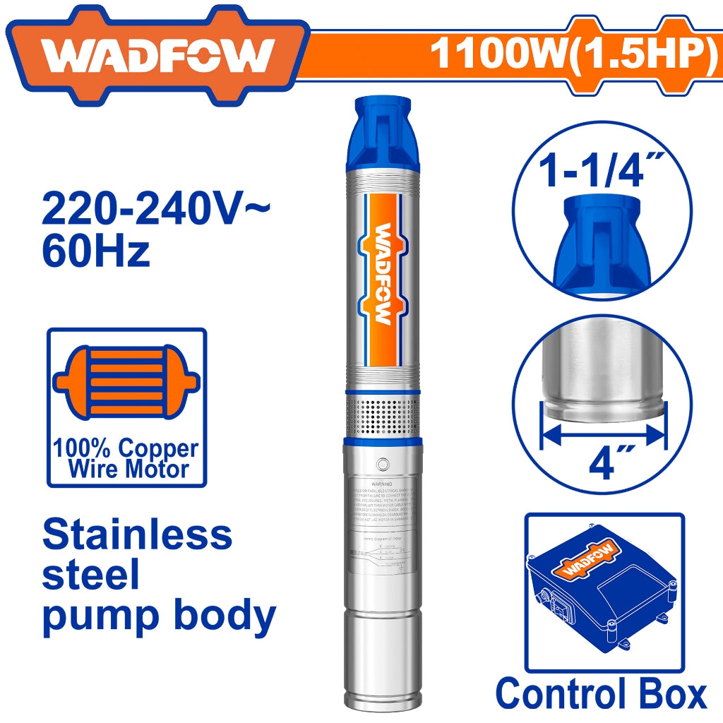 Wadfow by Winland 4 Inches Deep Well Pump Stainless Body 1100W (1.5Hp) WWPD6041-5 WAD-PT
