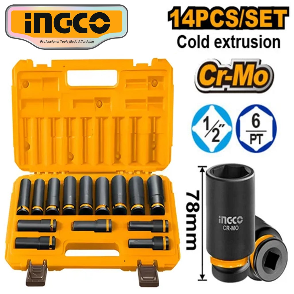 Ingco by Winland 14PCS/Set 1/2 Inches DR. Impact Socket Set HKISSD12143L ING-HT
