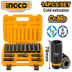Ingco by Winland 14PCS/Set 1/2 Inches DR. Impact Socket Set HKISSD12143L ING-HT