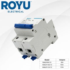 Royu by Winland Miniature Circuit Breaker (MCB) 10kA, 2-Pole, 400V AC, 3-Module DIN Rail Mount