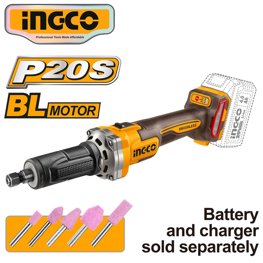 Ingco by Winland P20S/20V Brushless Motor Lithium-Ion Die Grinder Kit 6mm ING-CT