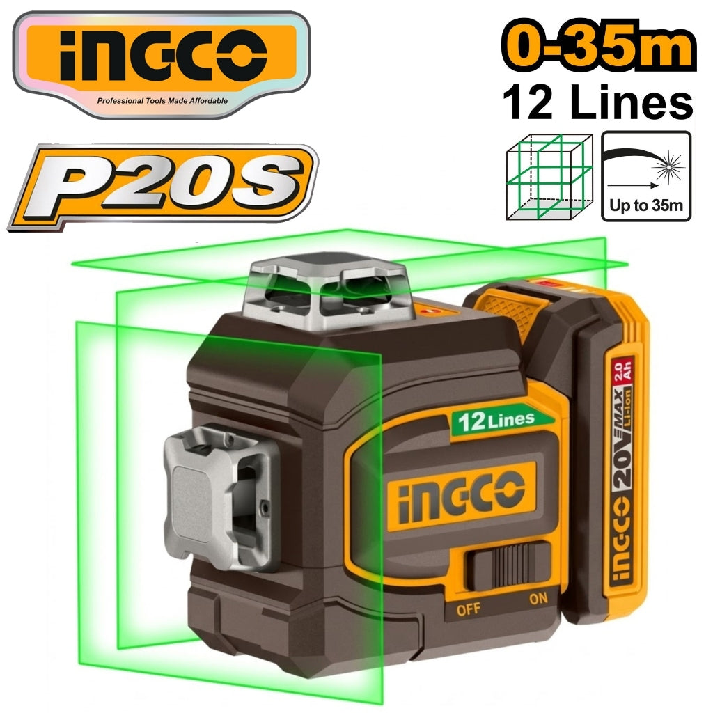 Ingco by Winland P20S/20V Lithium-Ion Cordless 3D Laser Level Green Laser Level Range: 0~35m ING-CT