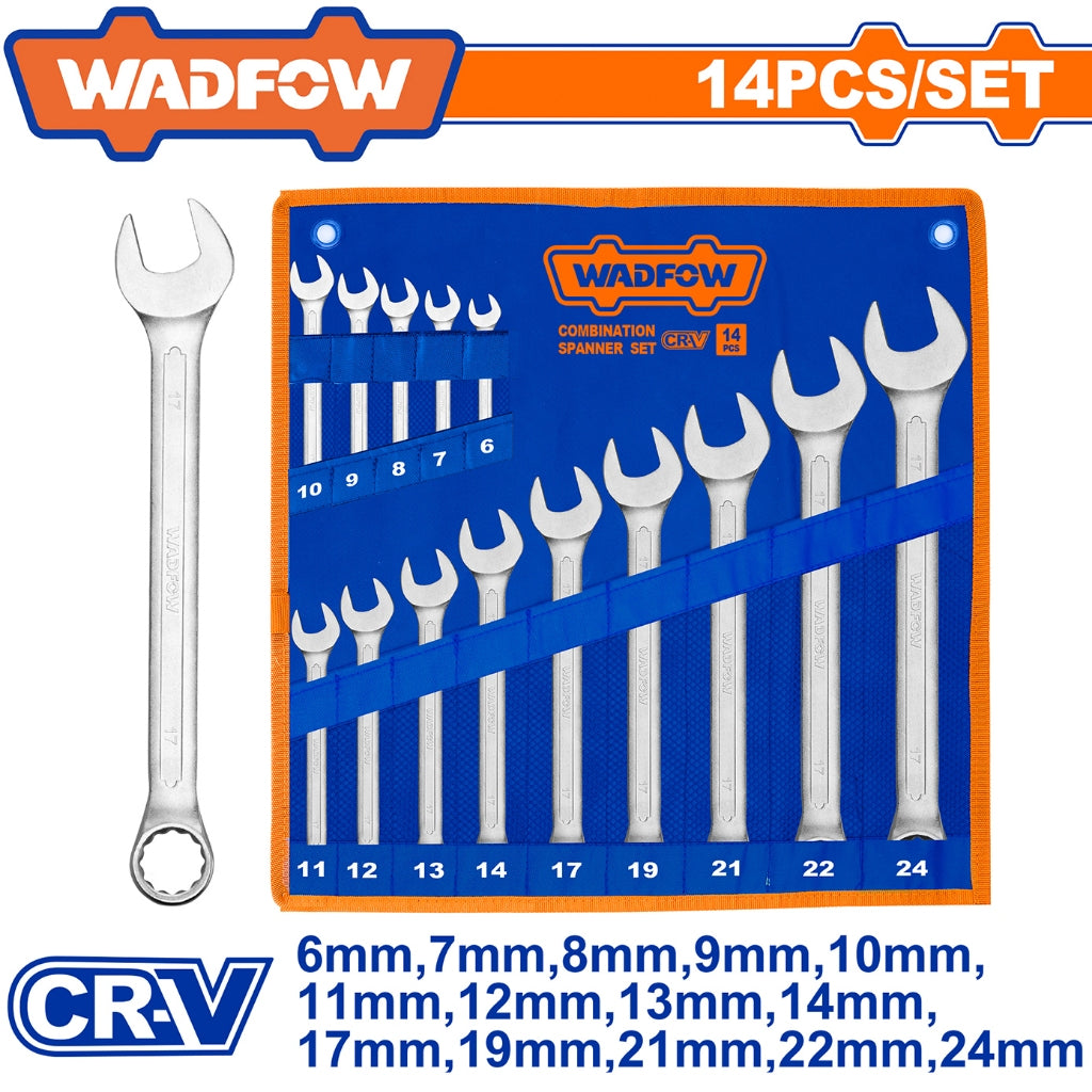 Wadfow by Winland 14pcs Cr-V Steel Combination Spanner Wrench Set Chrome Plated WSP1M24 WAD-HT