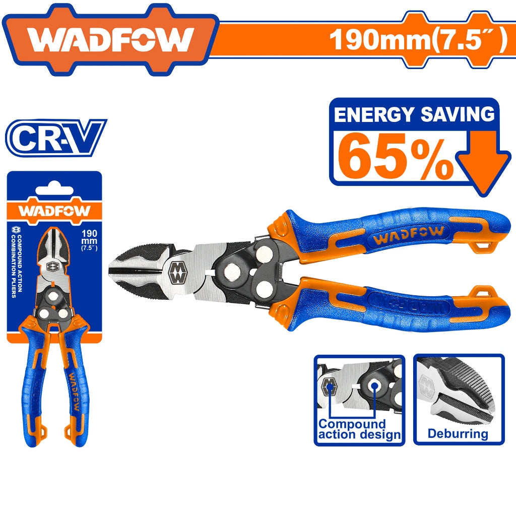 Wadfow by Winland Compound Action Diagonal Cutting Pliers 190mm(7.5") WPL3768 WAD-HT