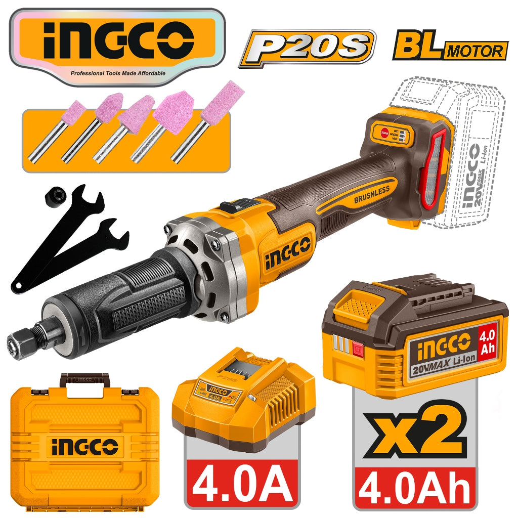 Ingco by Winland P20S/20V Brushless Motor Lithium-Ion Die Grinder Kit 6mm ING-CT