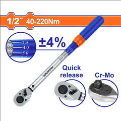 Wadfow Preset Torque Wrench 1/2" with 40 - 220 N.m Quick Release Function WWQ7D21 (WHT)