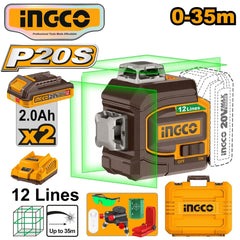 Ingco by Winland P20S/20V Lithium-Ion Cordless 3D Laser Level Green Laser Level Range: 0~35m ING-CT