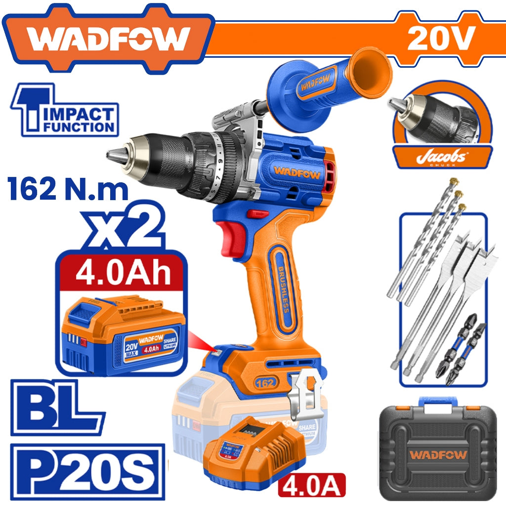 Wadfow by Winland P20S/20V Li-Ion Cordless Impact Drill 162Nm WCDP16281 WAD-CT