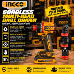 Ingco P20S/20V Cordless Multi-Head Drill Driver 66Nm CDLI206686 ING-CT