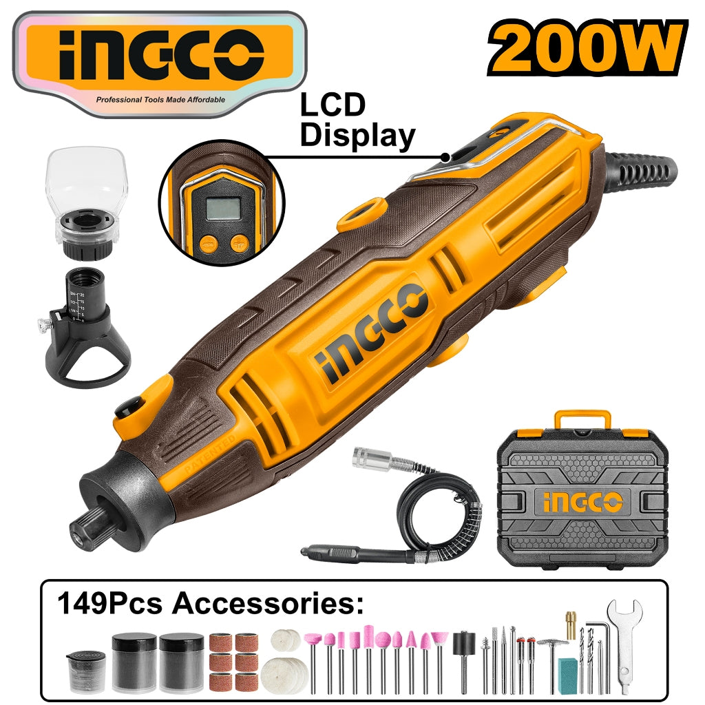 Ingco by Winland Mini Grinder 200W with variable Speed 149pcs Accessories MG2008P ING-PT