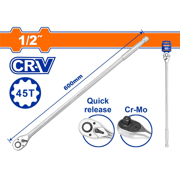 Wadfow Extra Long Ratchet Wrench 1/2" with  45 Teeth (45T) Gear Mechanism WRW7212 (WHT)