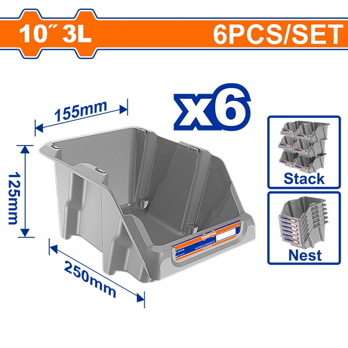 Wadfow Storage Bins Stackable and Nestable with Polypropylene material (WHT)