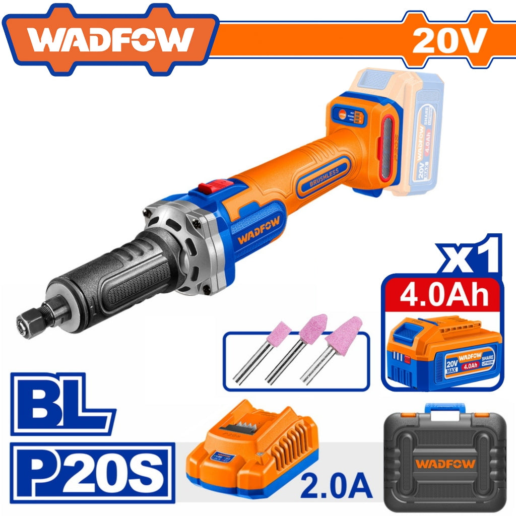 Wadfow by Winland P20S Brushless Motor Die Grinder Lithium-Ion Kit 1/4in. (6mm) WZY1501 WAD-CT
