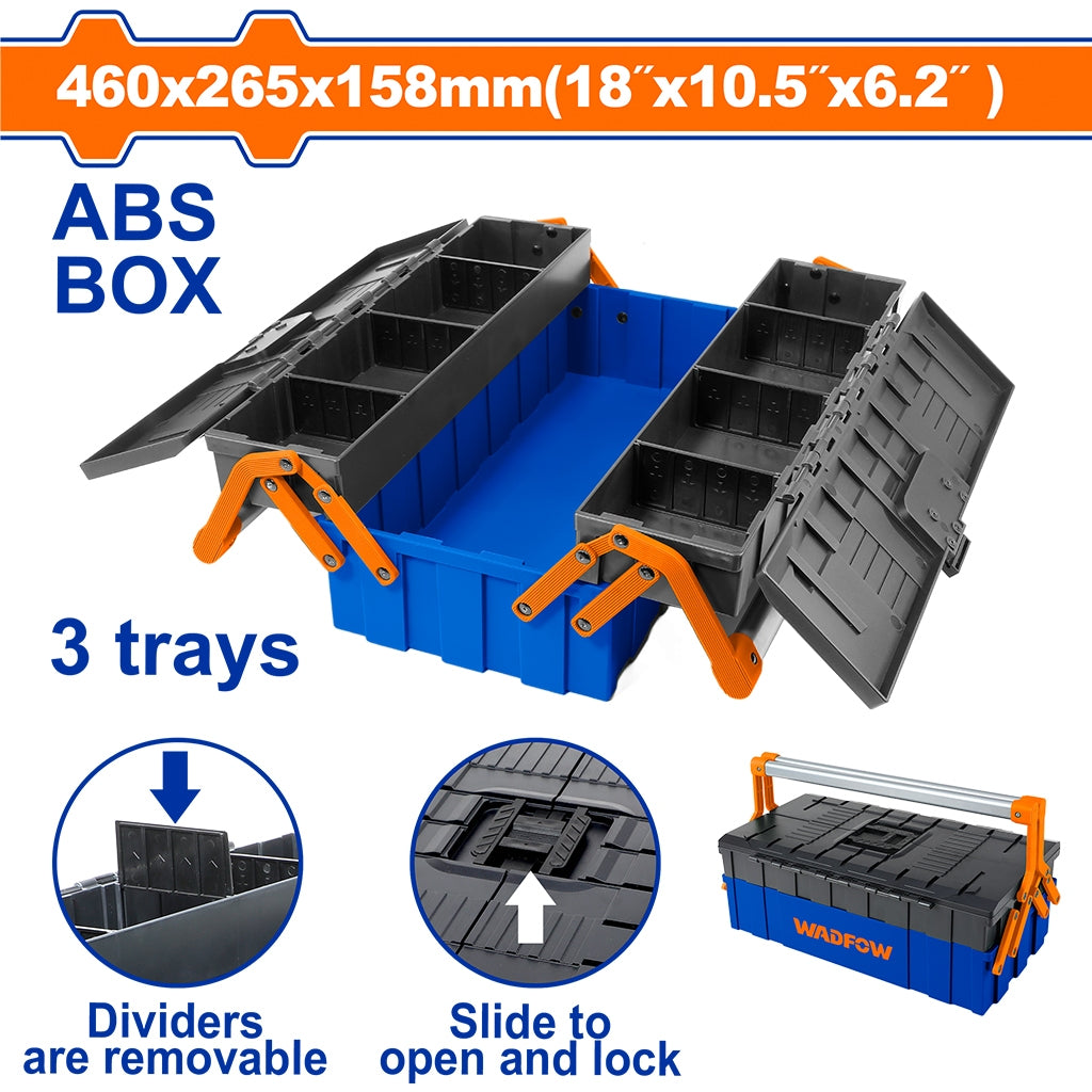 Wadfow 18" ABS Plastic Tool Box with 3 Layer High Impact Plastic Tool Tray (WHT)