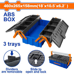 Wadfow 18" ABS Plastic Tool Box with 3 Layer High Impact Plastic Tool Tray (WHT)