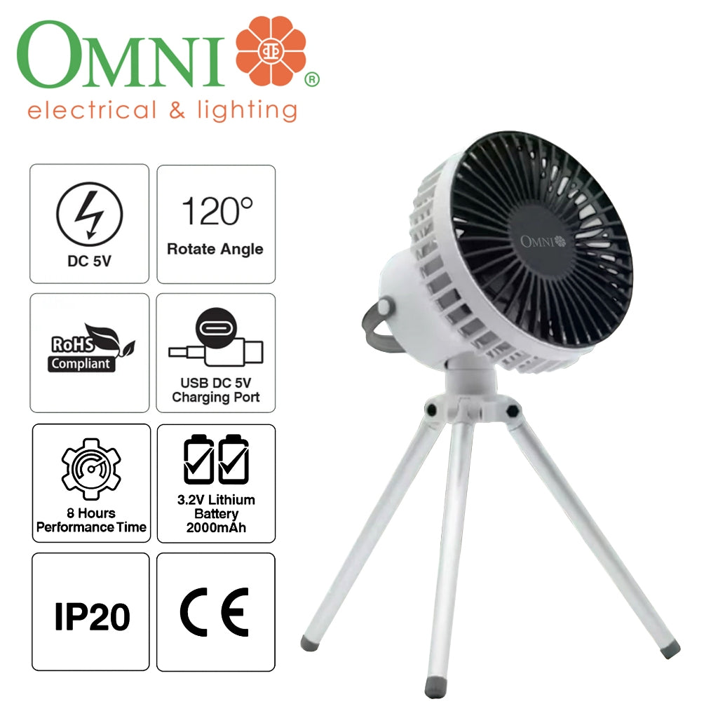Omni by Winland Rechargeable Mini Dc Fan With Tripod - RDF-T90