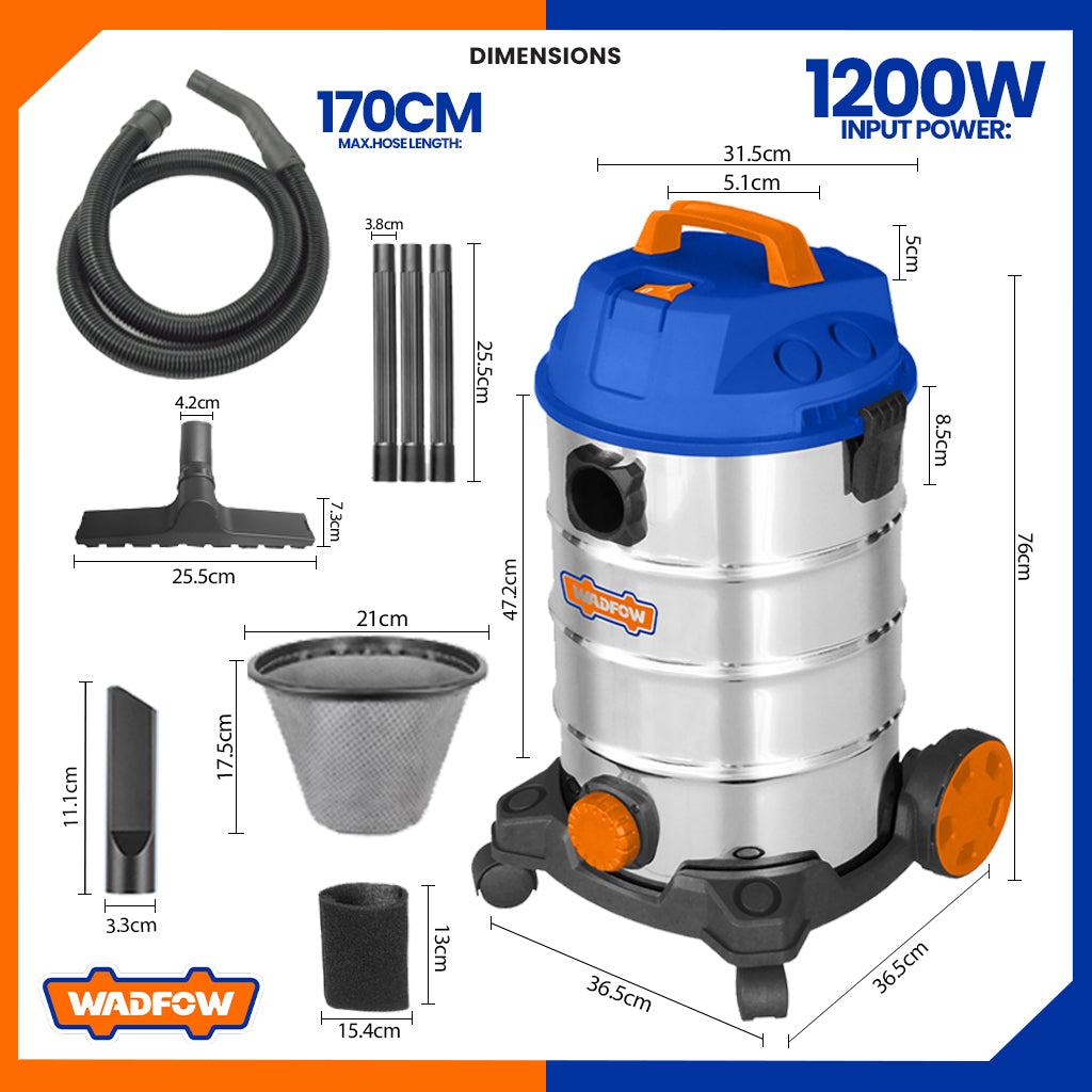 Wadfow 1200W Wet & Dry Vacuum Cleaner 35L WVR4A35