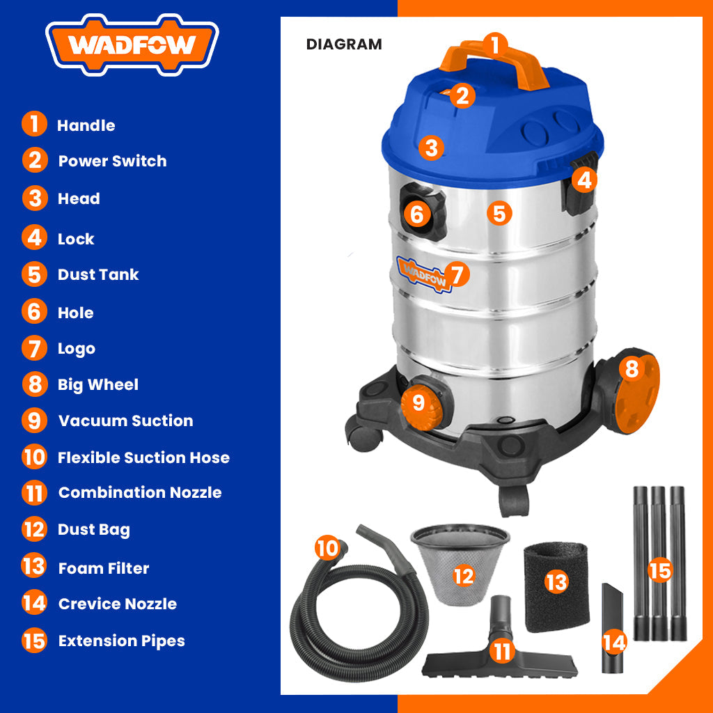 Wadfow 1200W Wet & Dry Vacuum Cleaner 35L WVR4A35