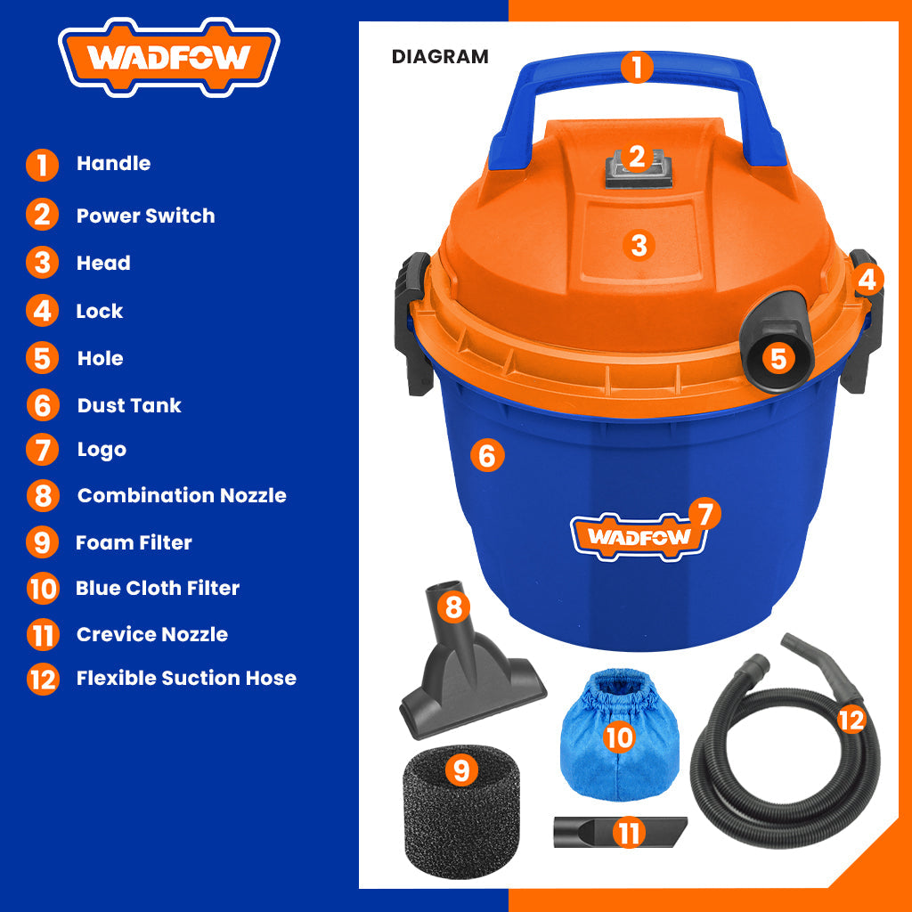 Wadfow 500W Wet & Dry Vacuum Cleaner 6L Capacity WVR1A06